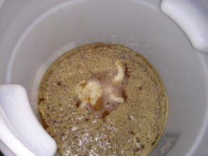 48g of Simcoe pellets sinking into the beery depths.